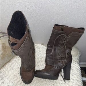 Luxury Rebel Chocolate Lace-Up Heeled Boots